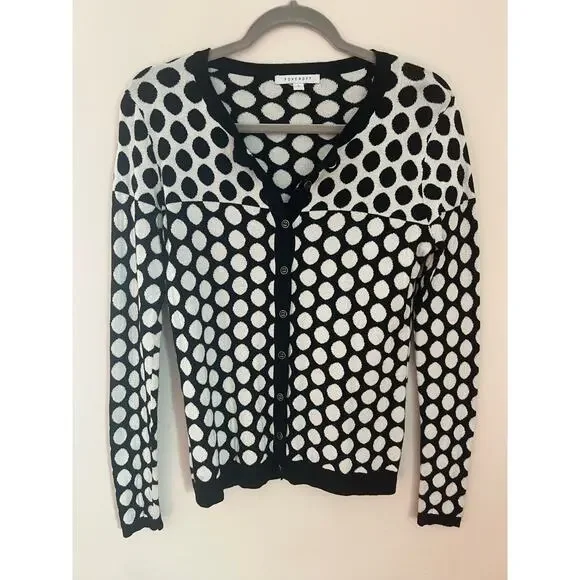 Foxcroft Polka Dot Cardigan Black and White - Picture 1 of 5